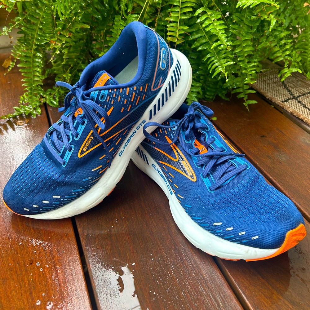 Brooks Men’s Glycerin GTS 20 Running Workout Tennis Shoes Blue & Orange size 11